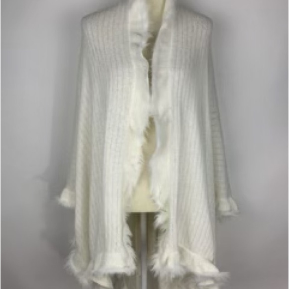 Chico's Women’s Sweater Cover Up Shawl Wrap One Size White Poncho